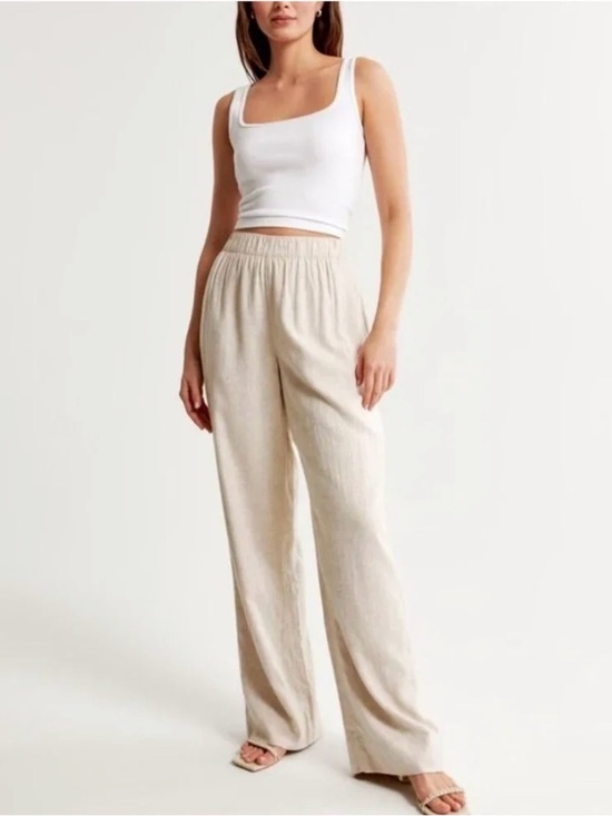 Abercrombie & Fitch Pants - Abercrombie and Fitch Linen Blend Pull On Wide Leg Pant In Tan Size XXL Short